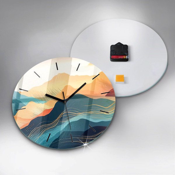 Round glass clock Mountain landscape