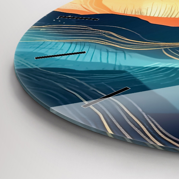 Round glass clock Mountain landscape