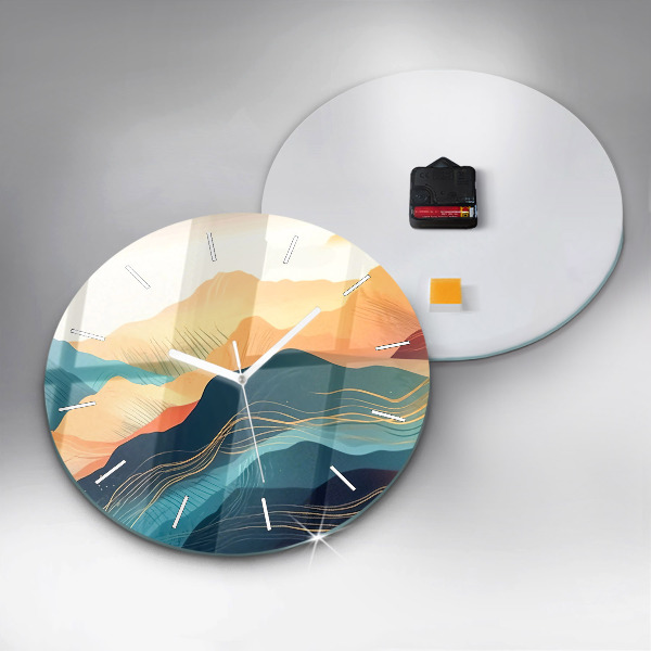 Round glass clock Mountain landscape