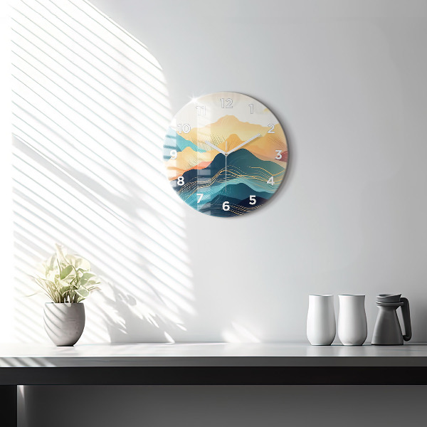 Round glass clock Mountain landscape