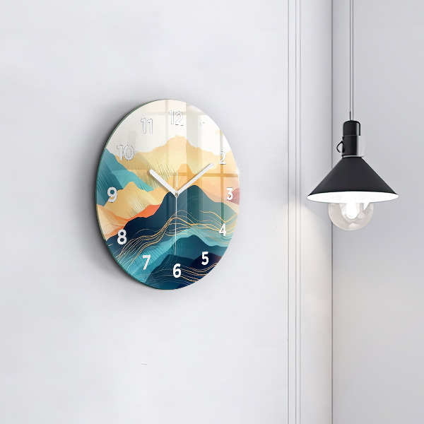 Round glass clock Mountain landscape