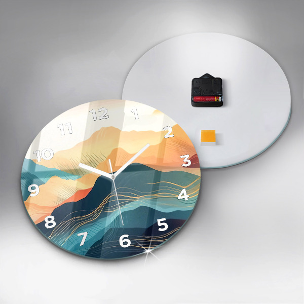Round glass clock Mountain landscape