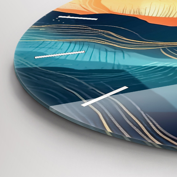 Round glass clock Mountain landscape