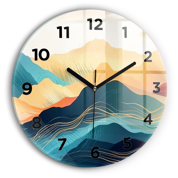Round glass clock Mountain landscape