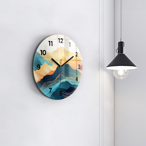 Round glass clock Mountain landscape