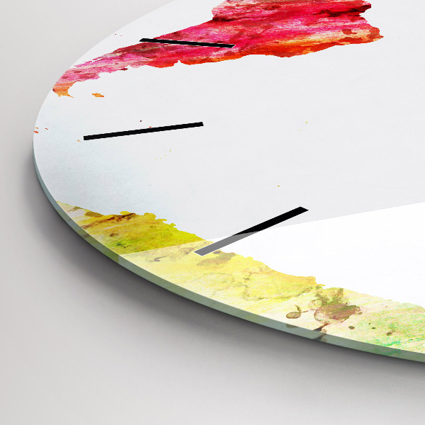Round glass clock Watercolor world map