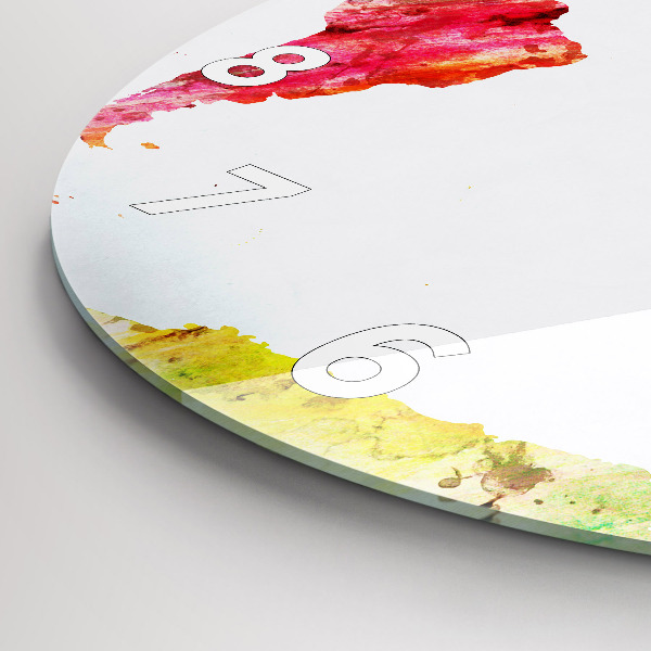Round glass clock Watercolor world map