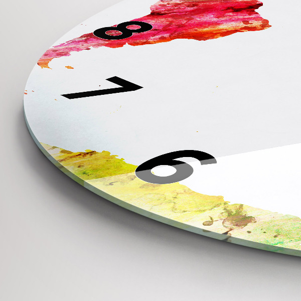 Round glass clock Watercolor world map