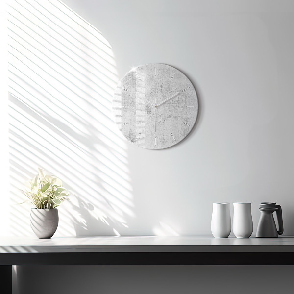 Round glass clock Concrete wall