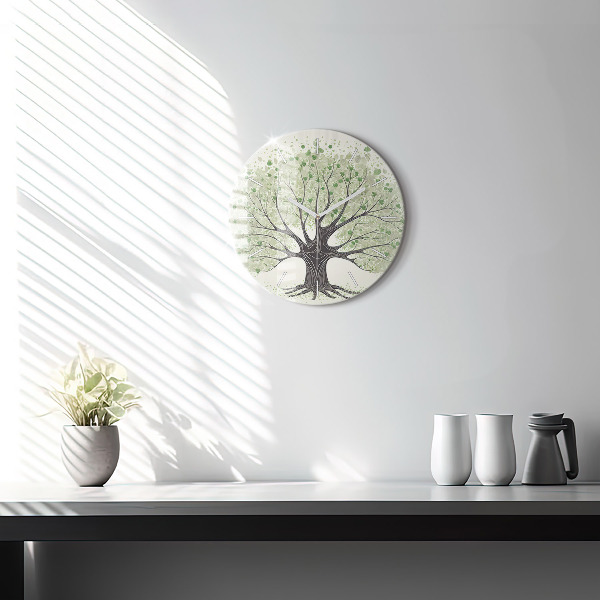 Round glass clock Big tree nature