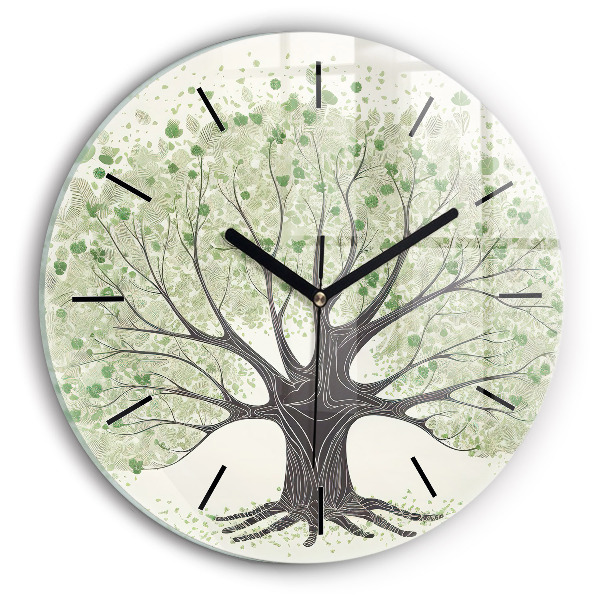Round glass clock Big tree nature