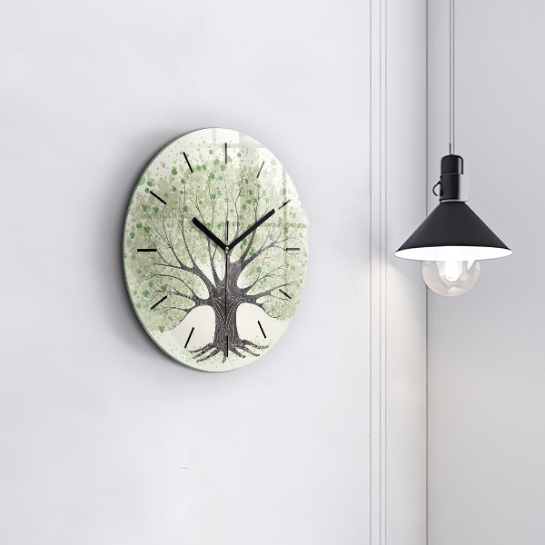 Round glass clock Big tree nature