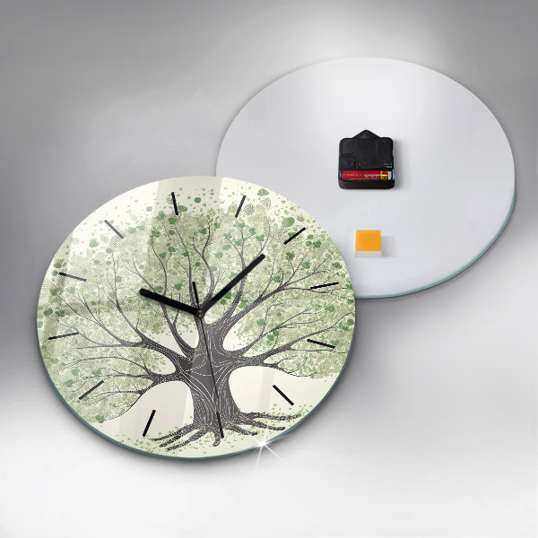 Round glass clock Big tree nature
