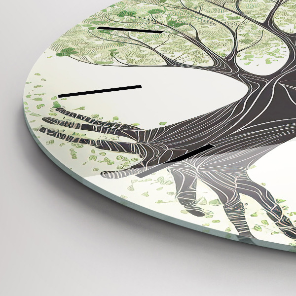 Round glass clock Big tree nature