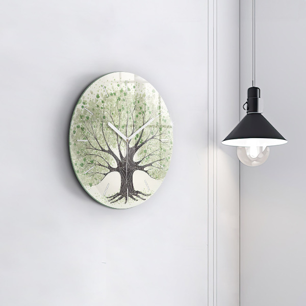 Round glass clock Big tree nature
