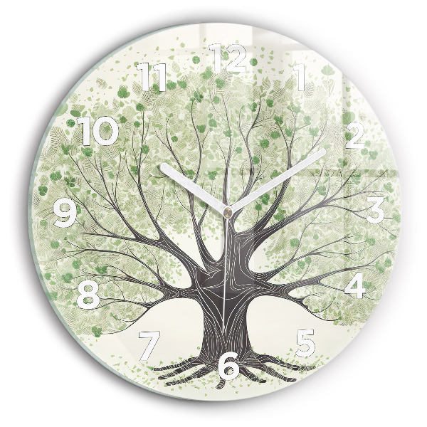 Round glass clock Big tree nature