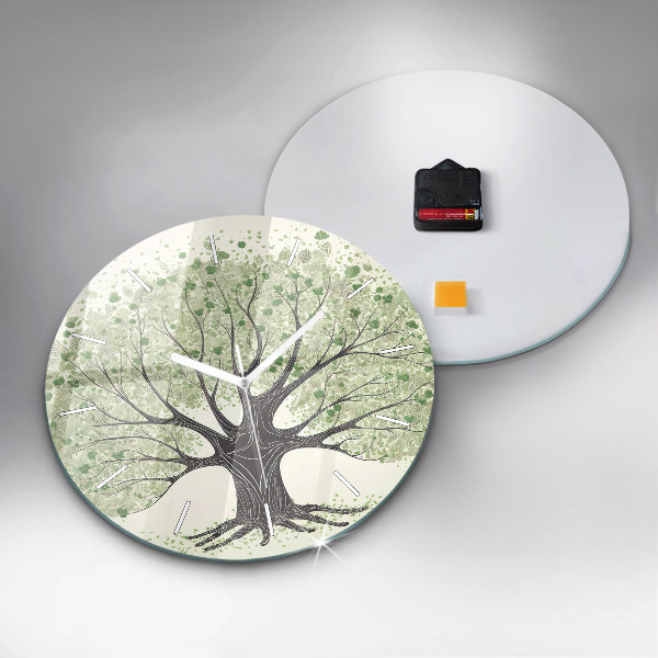 Round glass clock Big tree nature