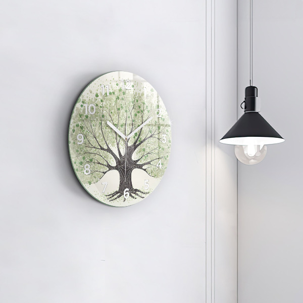 Round glass clock Big tree nature