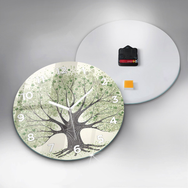 Round glass clock Big tree nature