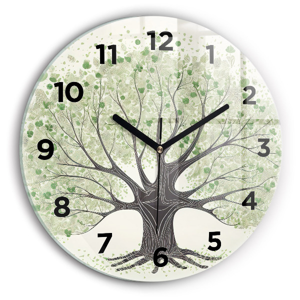 Round glass clock Big tree nature