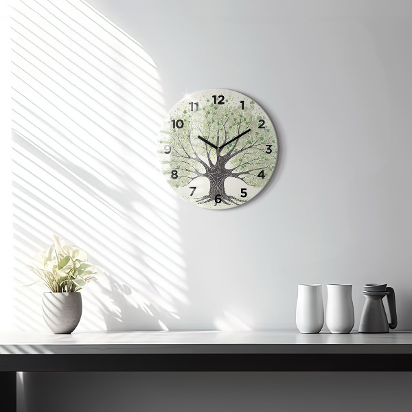 Round glass clock Big tree nature
