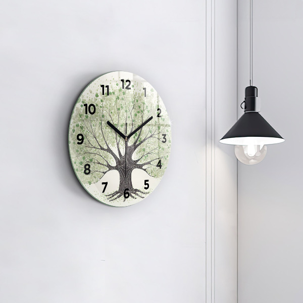 Round glass clock Big tree nature
