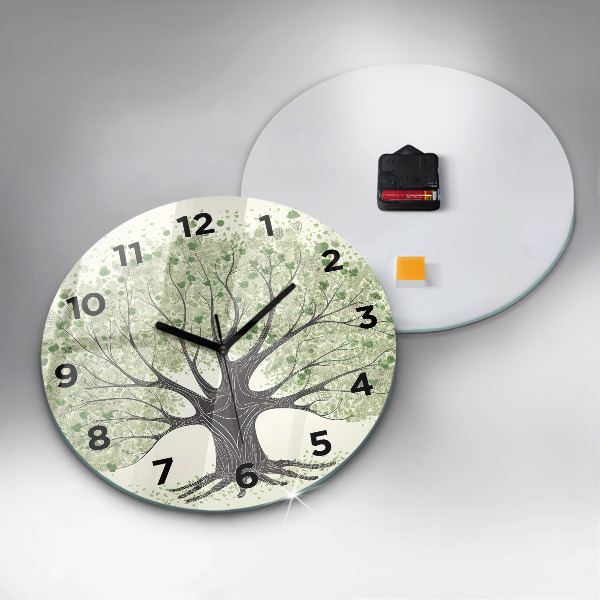Round glass clock Big tree nature