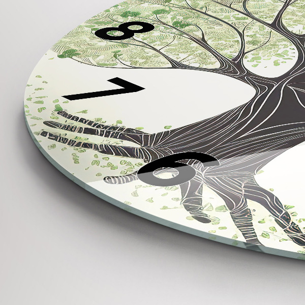 Round glass clock Big tree nature