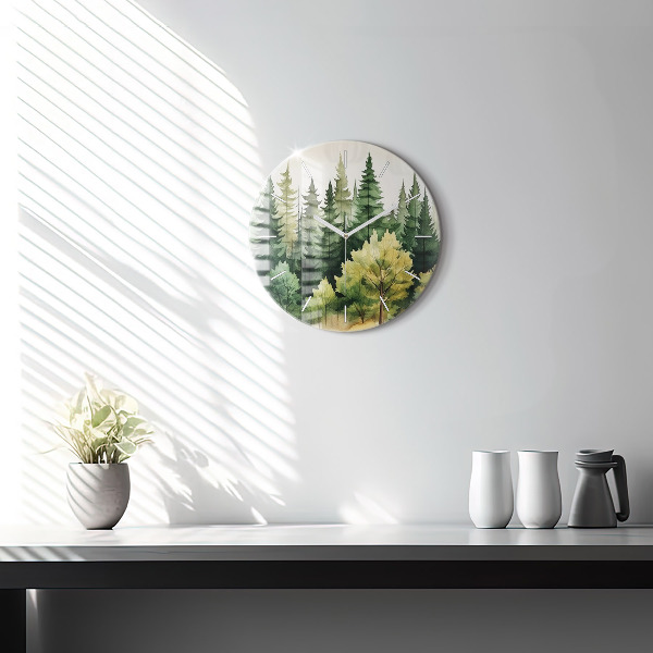 Round glass clock Landscape forest