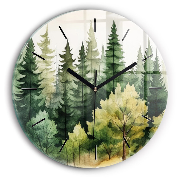 Round glass clock Landscape forest