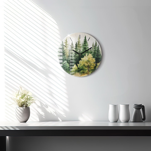 Round glass clock Landscape forest