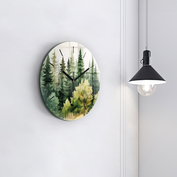 Round glass clock Landscape forest