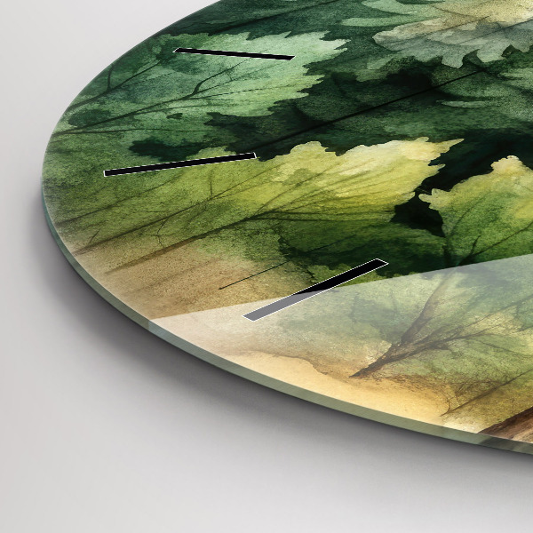 Round glass clock Landscape forest