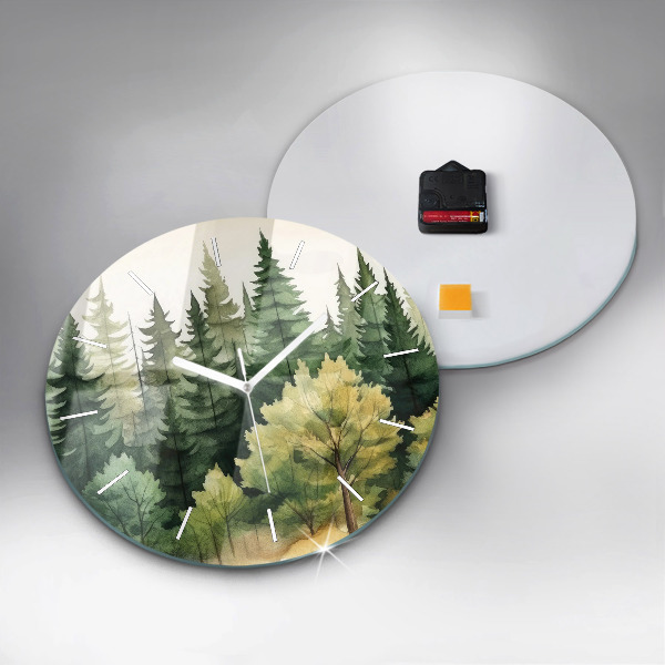 Round glass clock Landscape forest