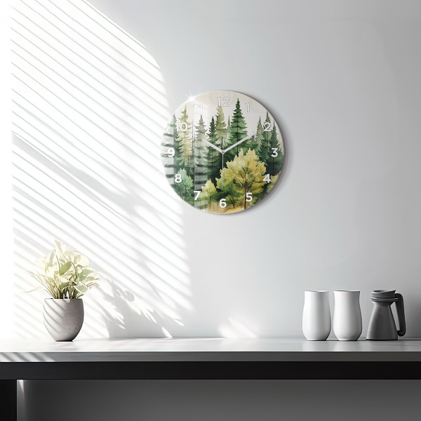 Round glass clock Landscape forest