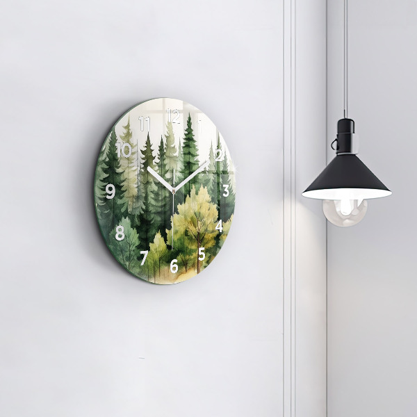 Round glass clock Landscape forest