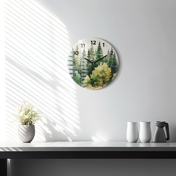 Round glass clock Landscape forest