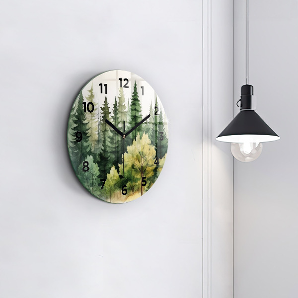 Round glass clock Landscape forest