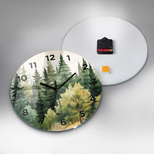 Round glass clock Landscape forest