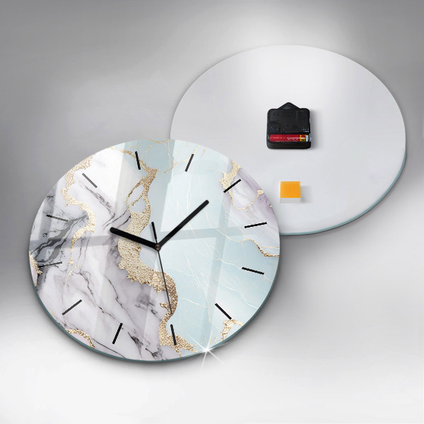 Round glass clock Pastel marble