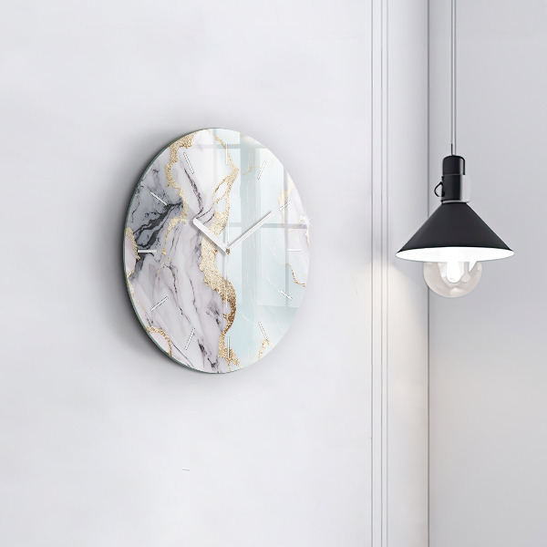Round glass clock Pastel marble