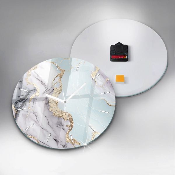 Round glass clock Pastel marble
