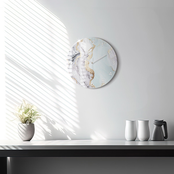 Round glass clock Pastel marble