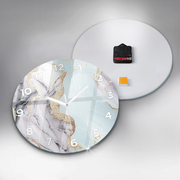 Round glass clock Pastel marble