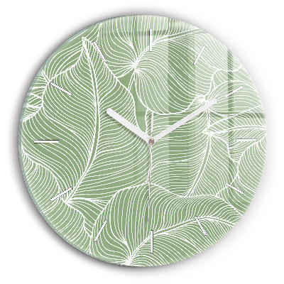 Round glass clock Leaves nature pattern