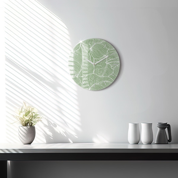 Round glass clock Leaves nature pattern