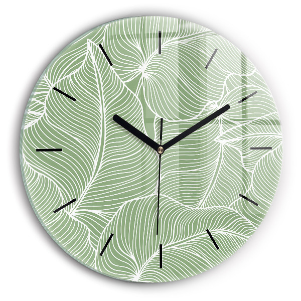 Round glass clock Leaves nature pattern