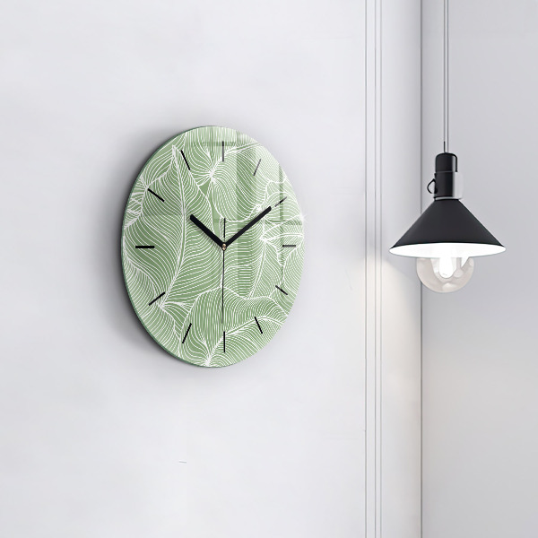 Round glass clock Leaves nature pattern