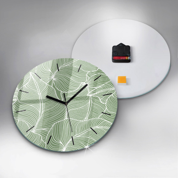 Round glass clock Leaves nature pattern