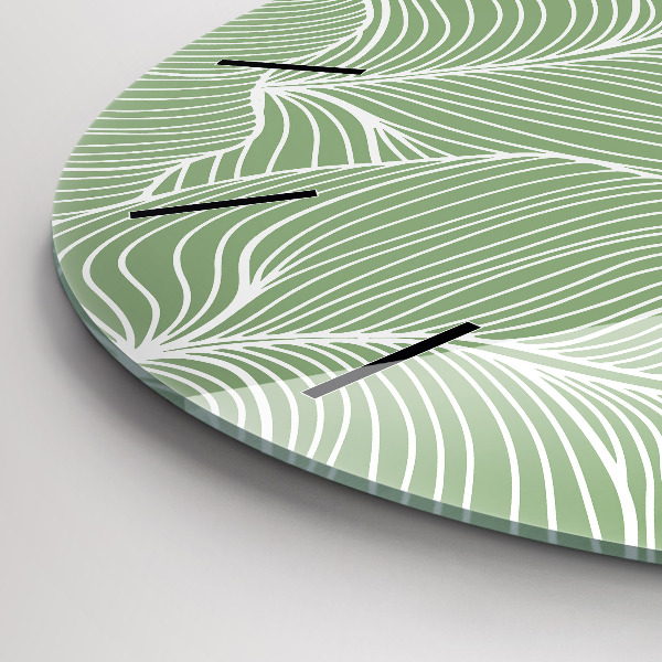 Round glass clock Leaves nature pattern